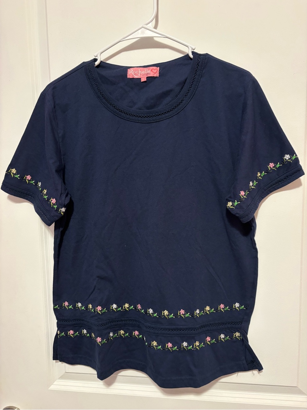 Navy Embroidered Short Sleeve Tee by Roxyelle